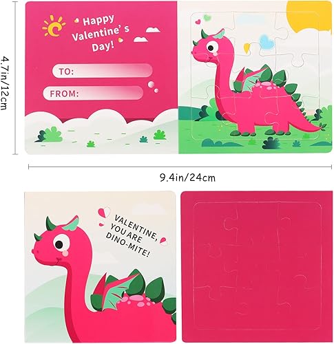 Miniatura 2 de POPGIFTU Tarjetas de regalo para el día de San Valentín para niños, 9 tipos, paquete de 27 tarjetas de rompecabezas de dinosaurio con sobres y