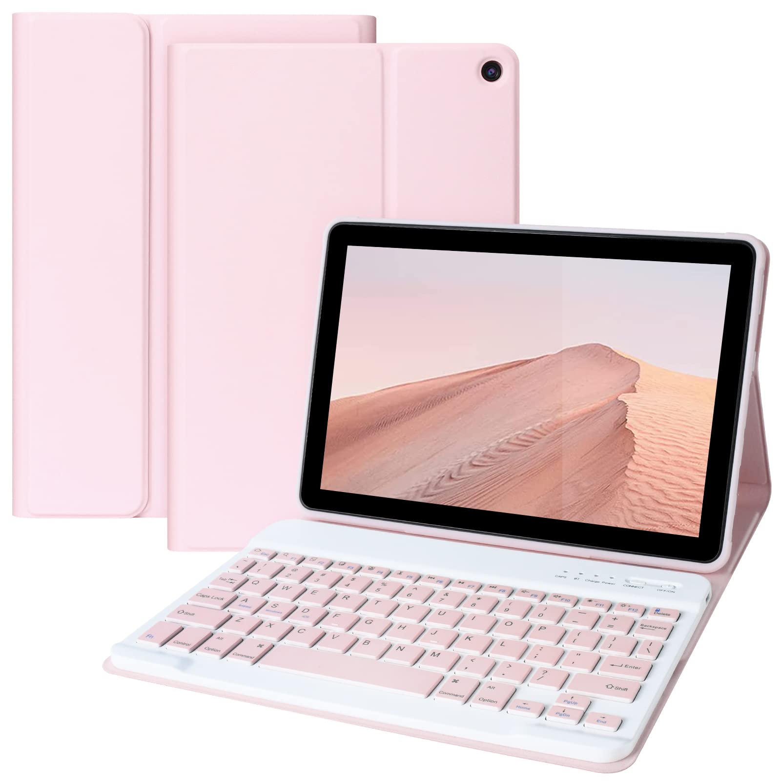 Keyboard for All-New Kindle Fire HD 10, Bluetooth Keyboard Case for Fire HD 10 Plus Tablet (Only Compatible with 11th Generation 2021) Stand Angel Protective Cover with Detachable Keyboard (Pink)