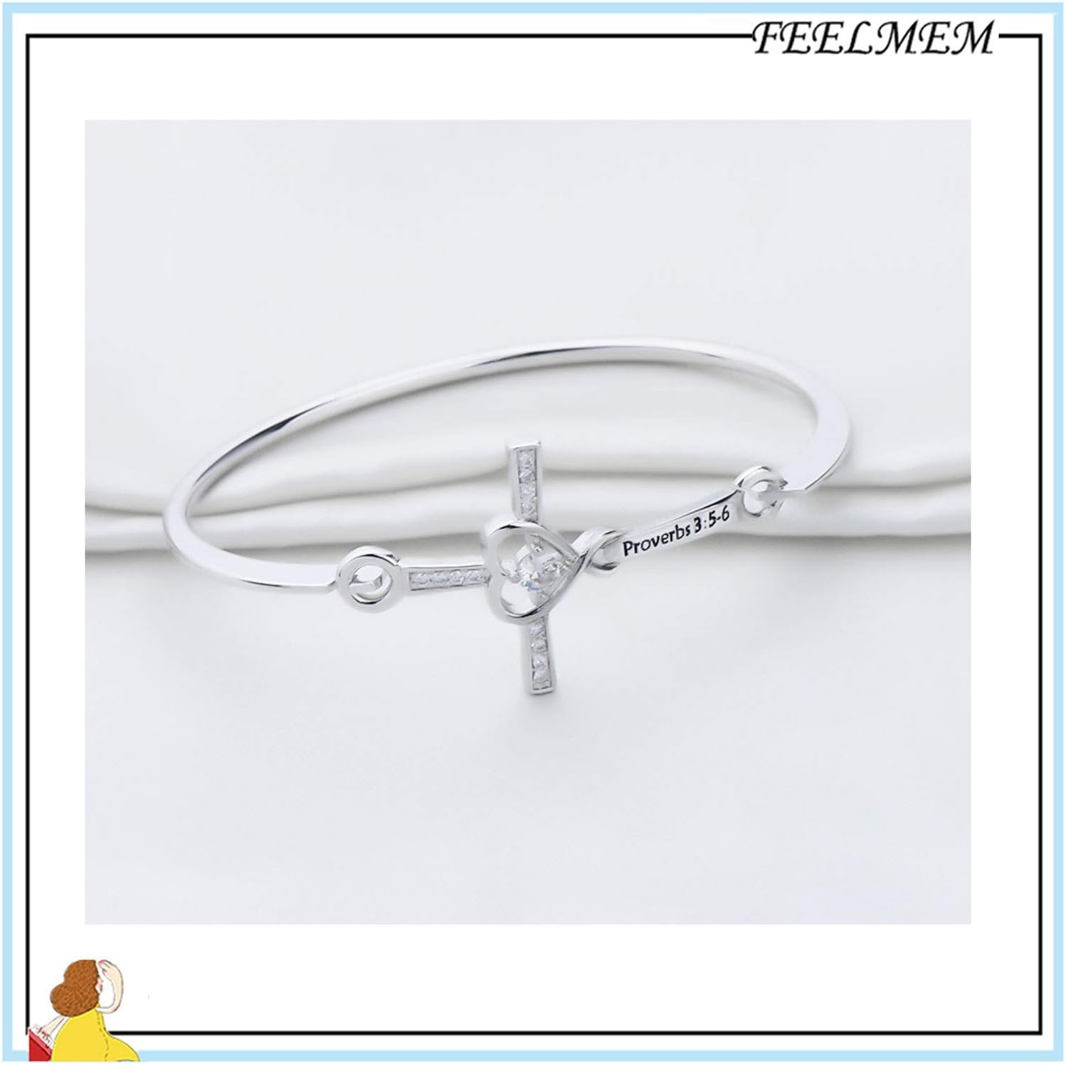 FEELMEM Christian Bracelet Faith Bracelet Proverbs 3:5-6 Trust in the With All Your Heart Bible Verse Cross Bangle Bracelet Religious Gift Christening Gift (proverbs3:5-6) - Image 3