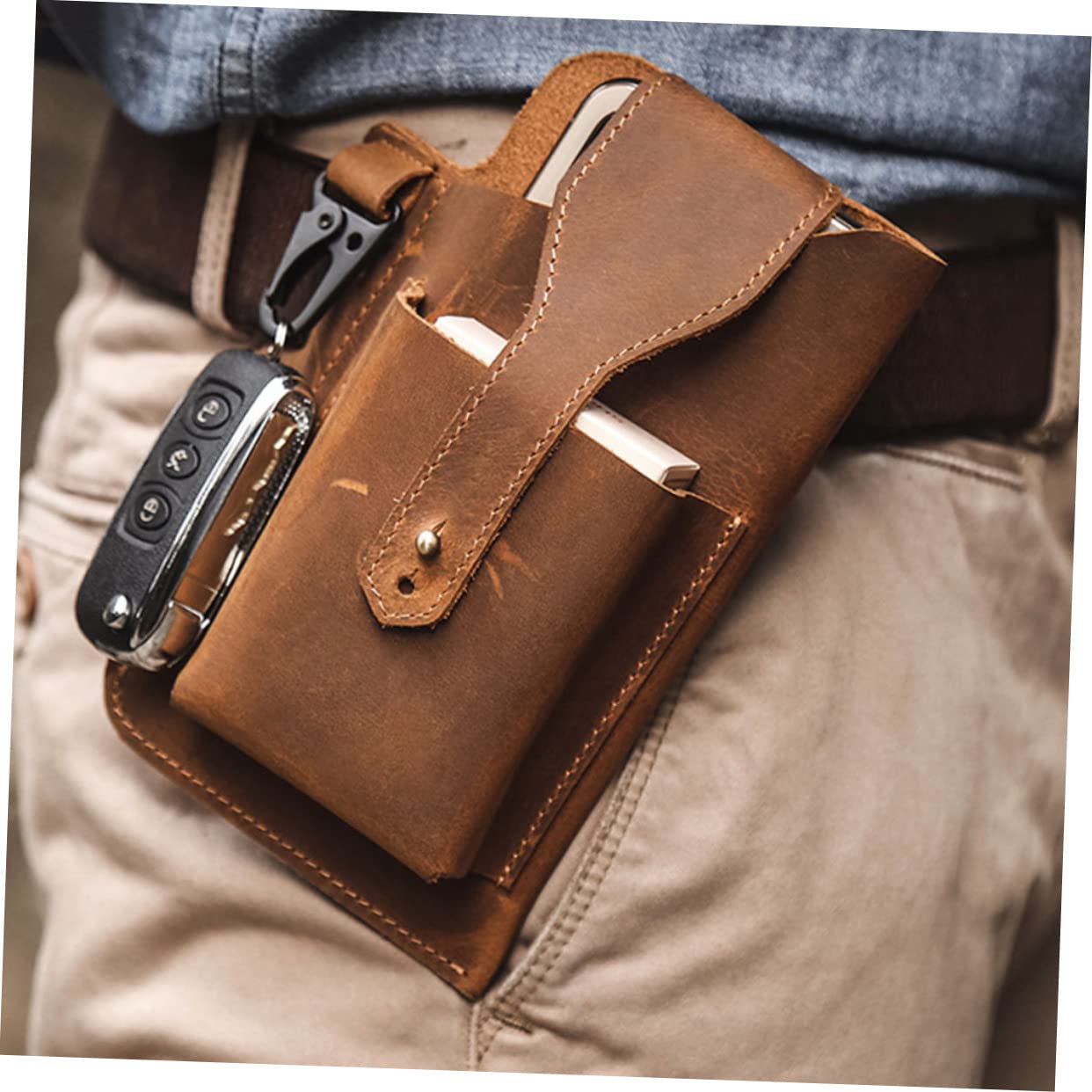 Holibanna Riñonera Deportiva Retro para Hombre Marrón, Ligera y Portátil | Almacenamiento para Llaves, Teléfono y Auriculares, Uso en Running y Hiking, 1