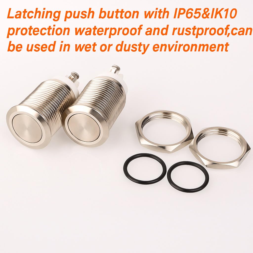 Gebildet 2pcs 16mm Latching Push Button Switch,12V/24V/125V/250V