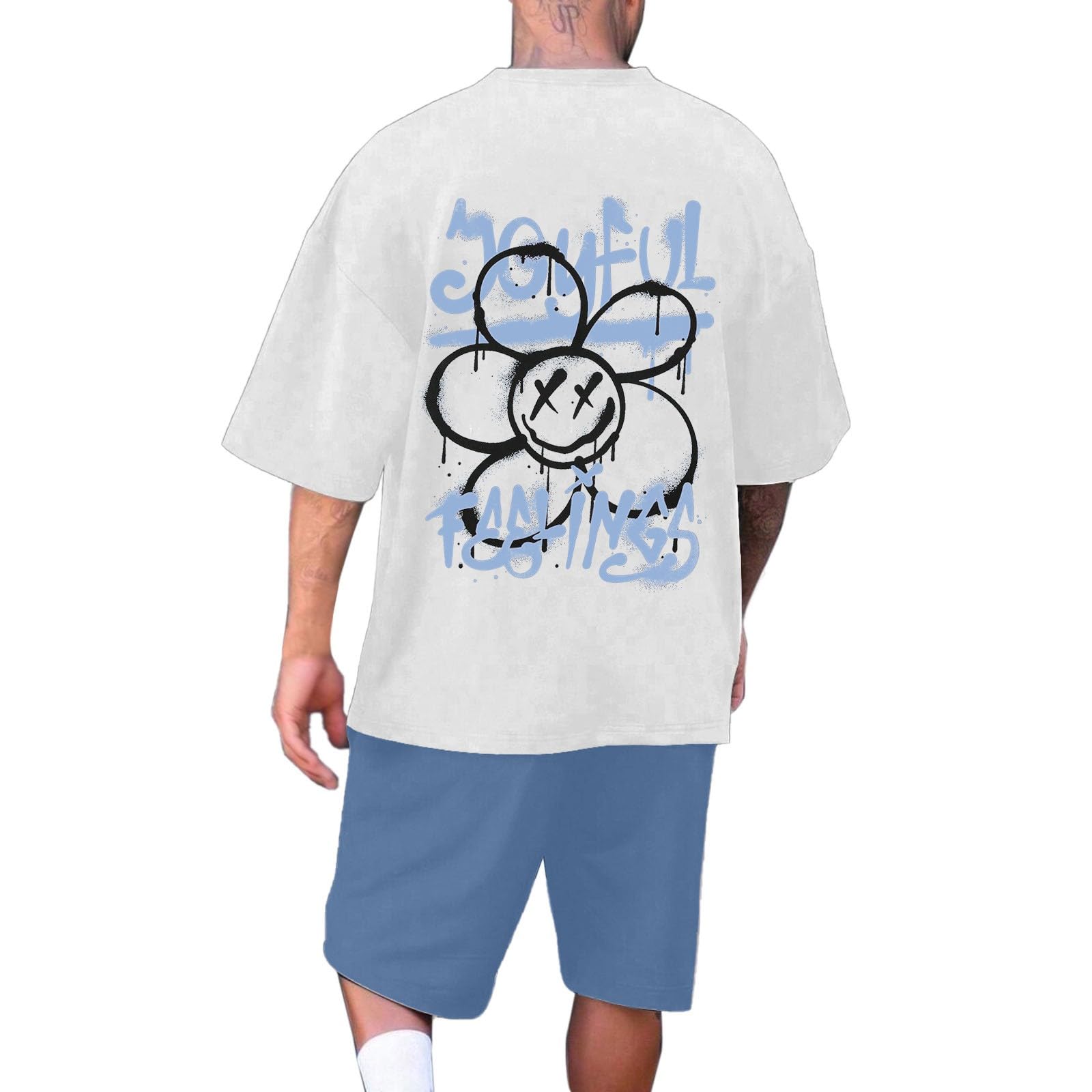 Ensemble homme décontracté bleu clair taille M avec t-shirt et short imprimé