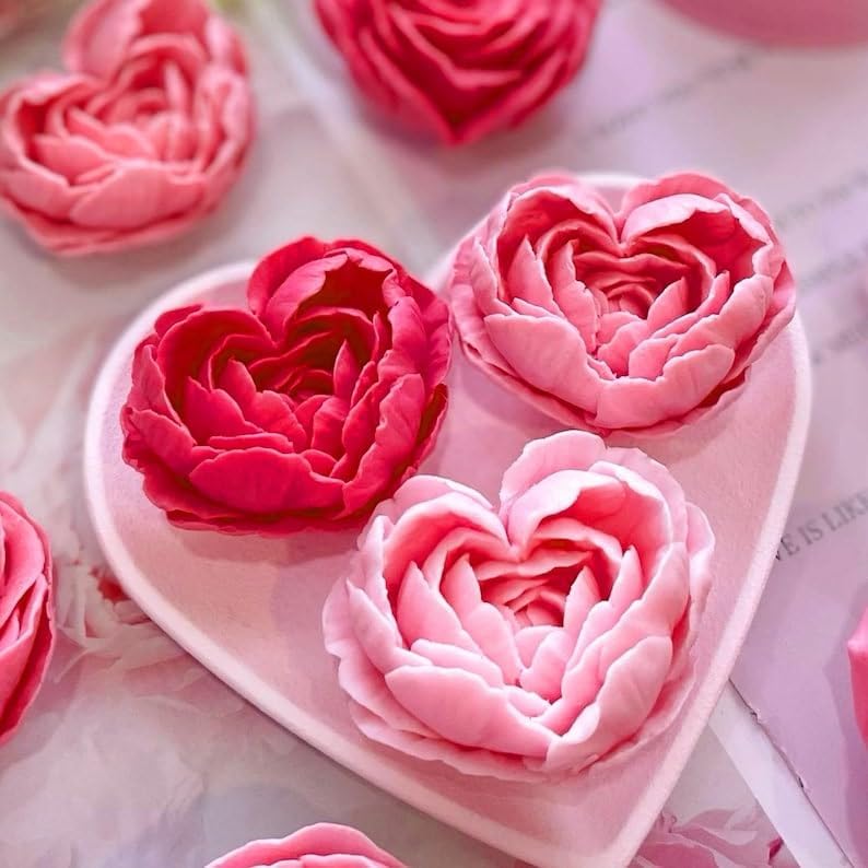 Miniatura 6 de Paquete de 2 moldes de vela de corazón, moldes de silicona con forma de rosa para velas, moldes de vela de rosa para velas de resina, jabón, arcilla