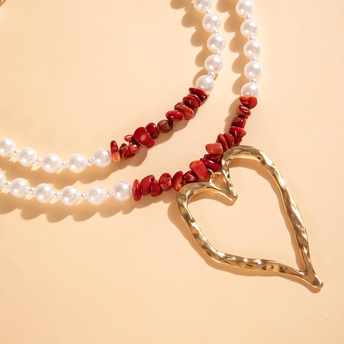 Chunky Large Heart Necklace Y2K Big Heart Pendant Necklaces Layered Thick Chain Pearl Choker Gold Statement Necklace for Women,Exaggerated Y2k Jewelry Costume Accessories - Image 5