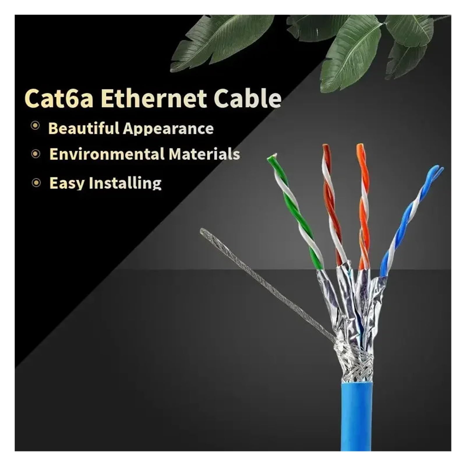 Câble Ethernet Cat6a 23awg, 30M 10m 50M, réseau RJ45 S, Installation FTP, Double Blindage, en cuivre, 0.57mm, 10G LAN (Size : 20M)