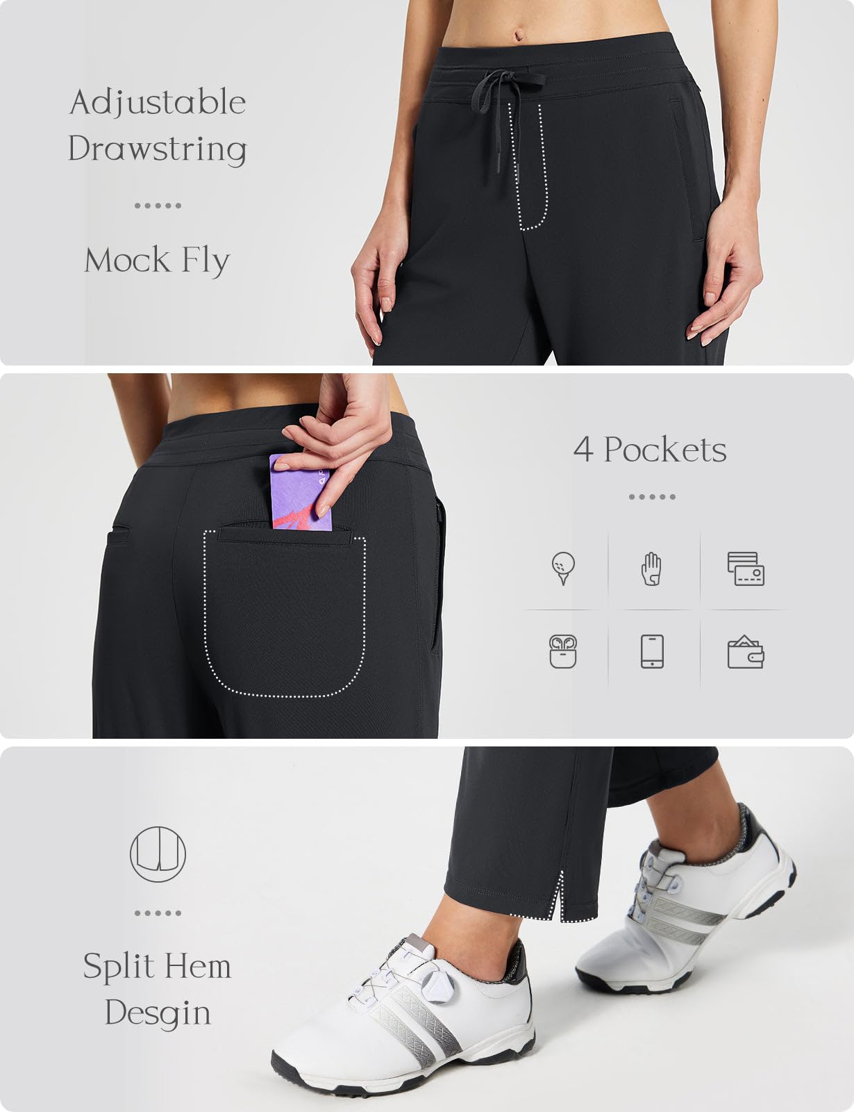 BALEAF Pantaloni da golf da donna, elasticizzati, da lavoro, con tasche