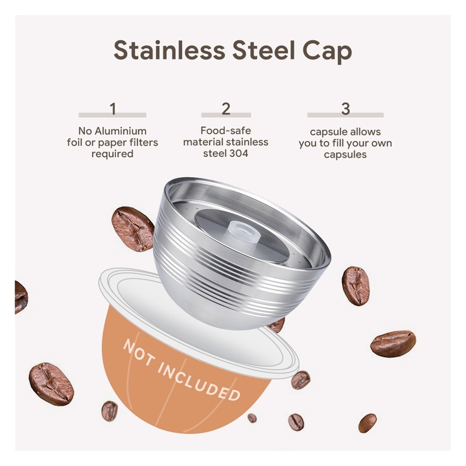 Filtro de café recargable, Compatible con icafilas, | Compatible con Nespresso, cápsula de acero inoxidable reutilizable(1pod-tamper-d)