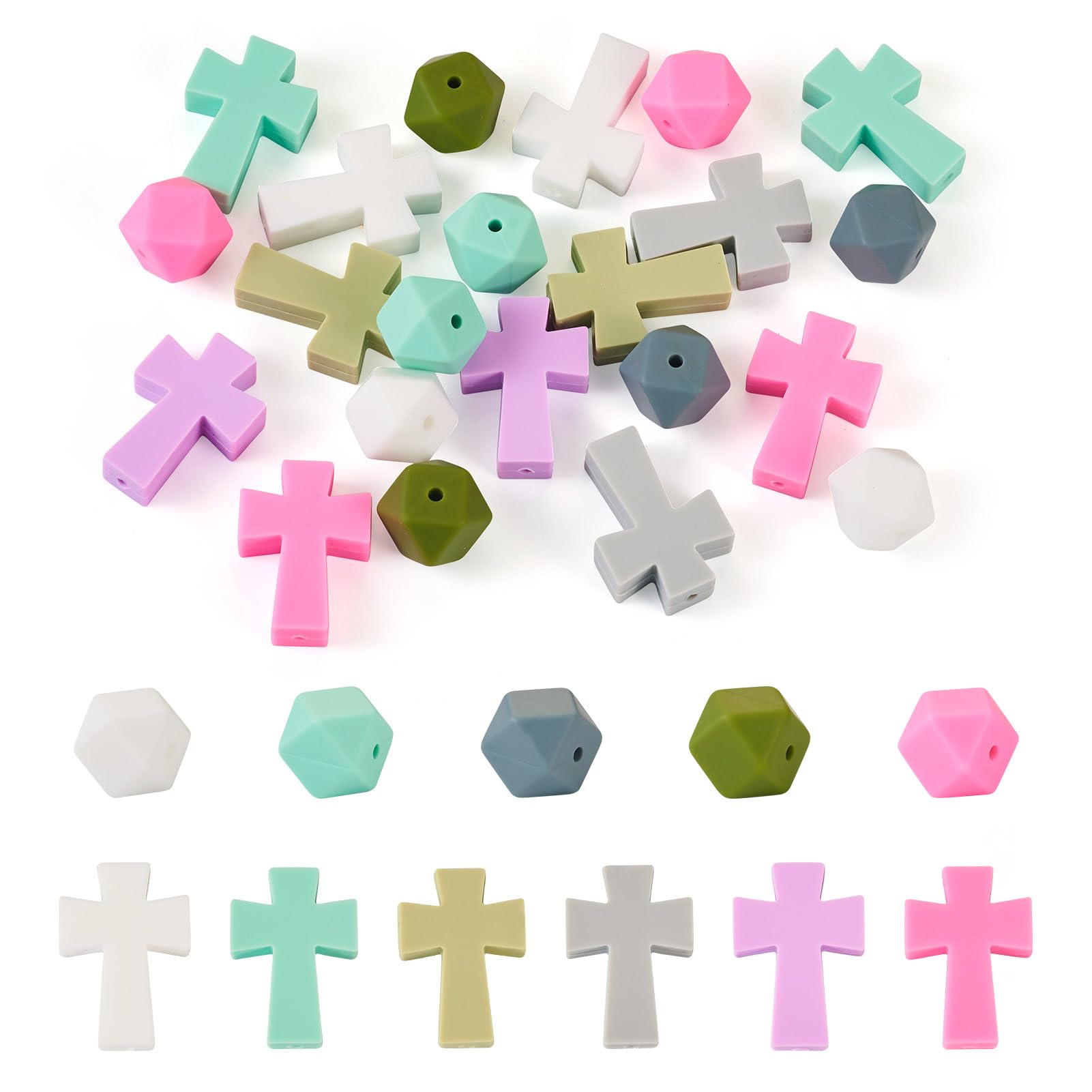 Cheriswelry 22Pcs Cross Silicone Focal Beads Hexagon Shape Beads Soft Rubber Loose Beads for Keychain Bracelet Necklace Jewelry Making DIY Pen Decor โ image 1