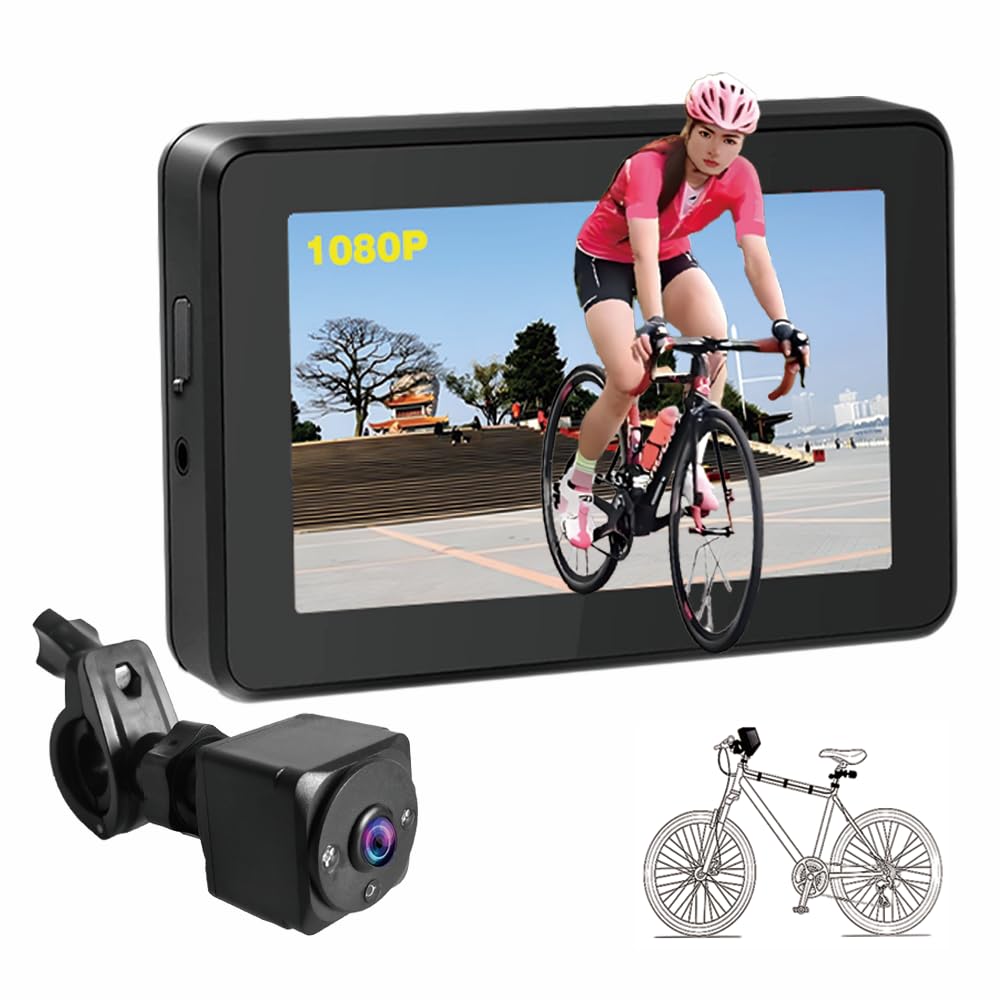 ANSION Handlebar Bike Mirror, 4.3" HD 1080P Monitor Bicycle Rear View Camera, Night Vision Function, Wide View Angle, Rotatable Bracket Easy Installation Bike Camera for Mountain, E-Bike, Road Bike
