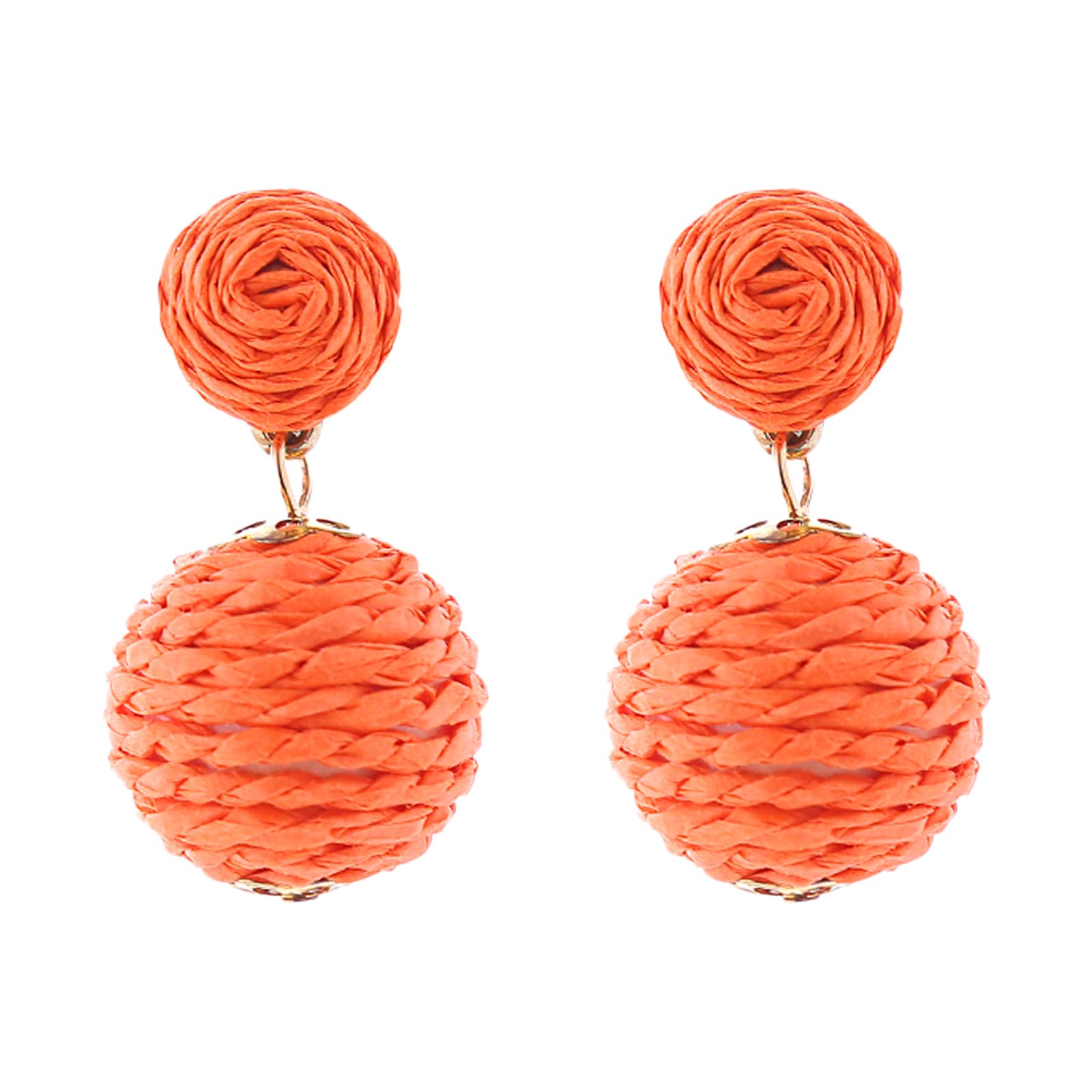 Statement Raffia Earrings for Women Ball Geometric Lantern Ratten Drop Earrings Palm Bohemian Dangle Earrings Summer Tropical Beach Jewelry
