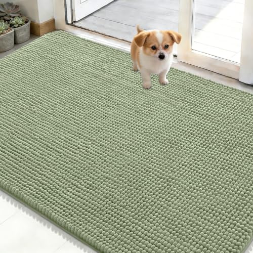 Image of OLANLY Dog Door Mat for Muddy Paws 48x30, Absorbent Chenille Mud Doormat