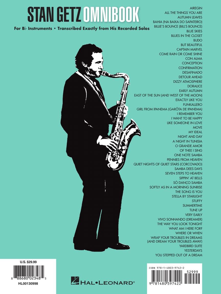 Stan Getz Omnibook for B-flat Instruments | Recueil de Chansons et Transcriptions Jazz de 54 Solos Saxophone Ténor | Partitions Jazz Improvisation | Livre Musique Saxophonistes Musiciens Jazz