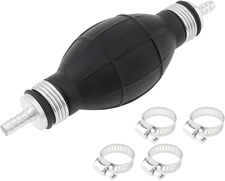 6mm 1/4inch Primer Bulb with 4 Hose Clamps, Fuel Supply Hand Pump Rubber Fuel Pump Transfer Vacuum Fuel Hand Primer Gasoline Petrol Diesel Pump for Marine Boat Accessories