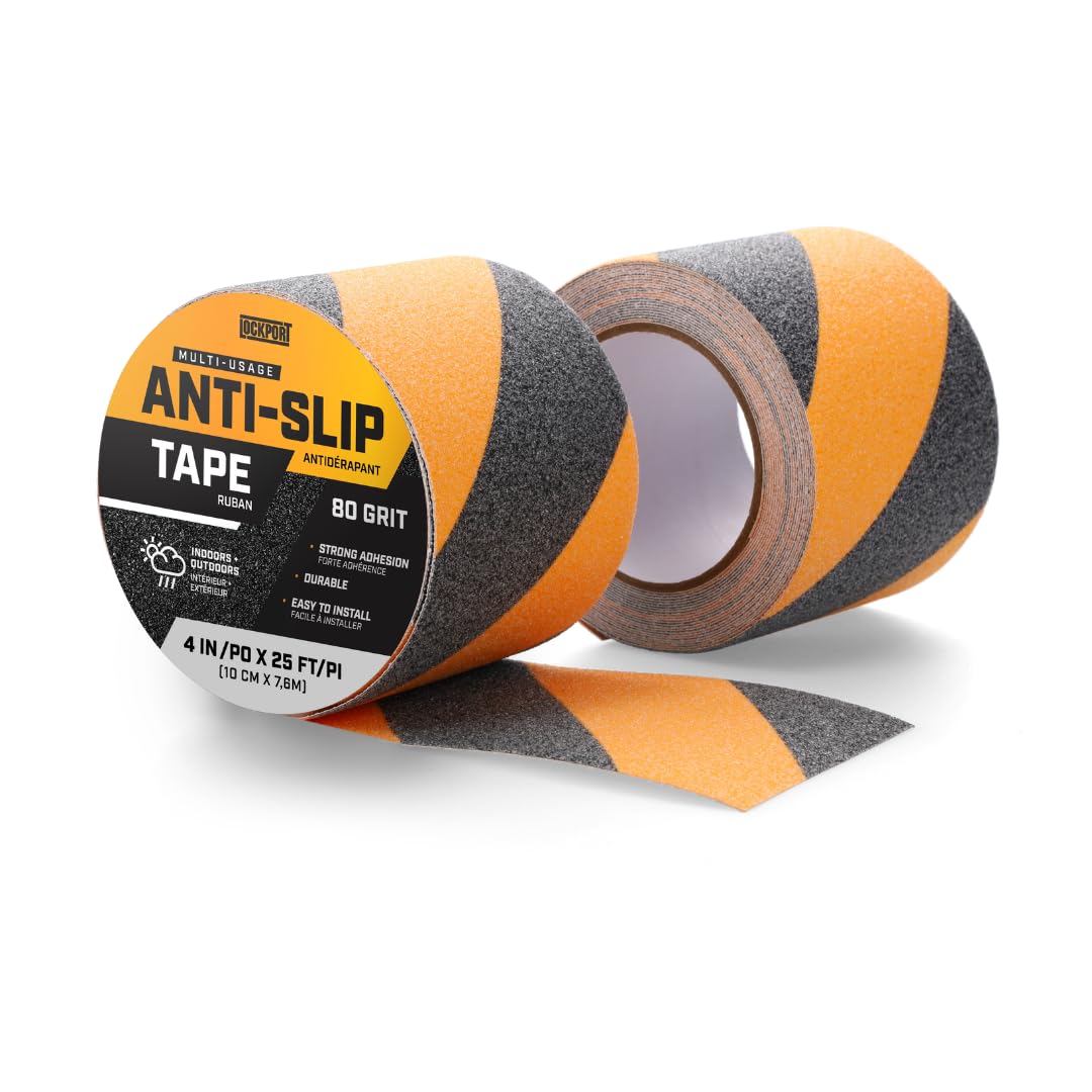 Lockport Anti Slip Tape - Black & Yellow Adhesive Grip Tape for Stairs 4” x 25ft for Roll | Stair Treads Non Slip Outdoor/Indoor - Heavy Duty Grip