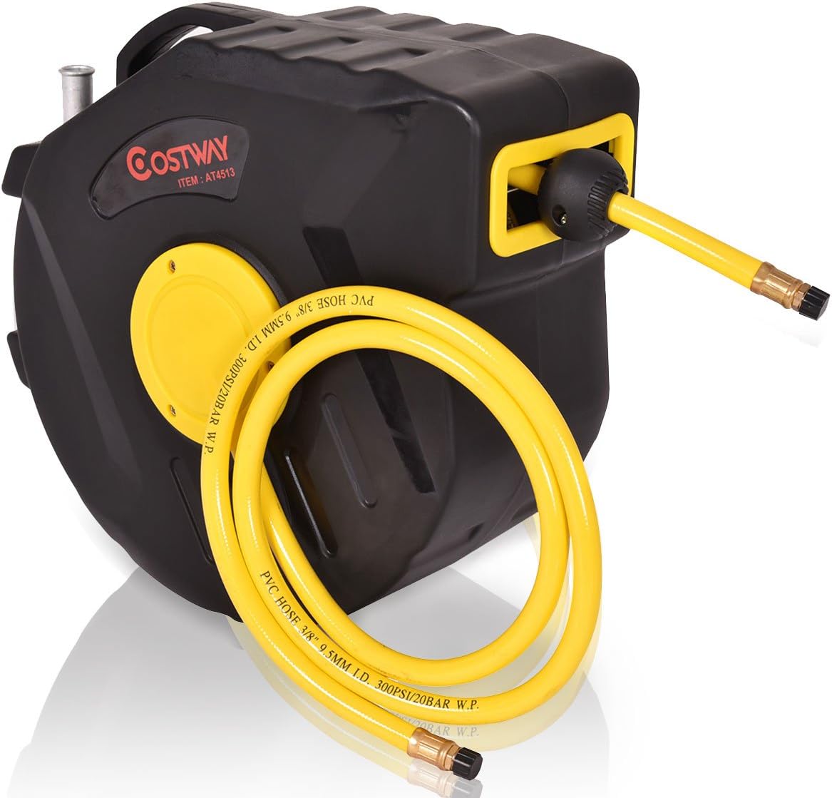 Toolsempire Air Hose Reel with Retractable 3/8 Inch 50 Foot Hose, Mountable, Swivel Bracket, Lightweight, 300 PSI (with 50-Feet Hybrid Hose)