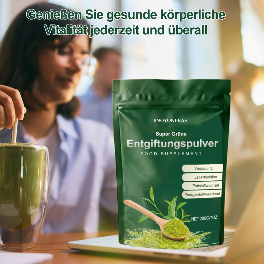 Grüne Entgiftungspulver, Grünes Superfood Pulver 200g – Grüner Pulver mit Matcha, Gerstengras, Heidelbeeren| Ballaststoffreich & Vegan | Natürliches Pflanzenpulver für Alltag & Ernährung, 2pc