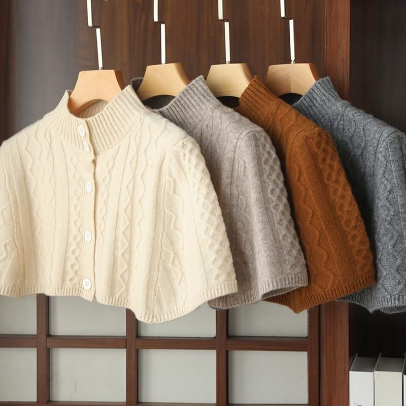 Mujer Cálido Hombro Chal Cabo Corto Lana Punto Mantón Poncho Cable Punto Cárdigan Botón Frontal Abierto Hombro Protector Cuello Invierno Hombro Cálido Cubierta Envoltura(marrón)