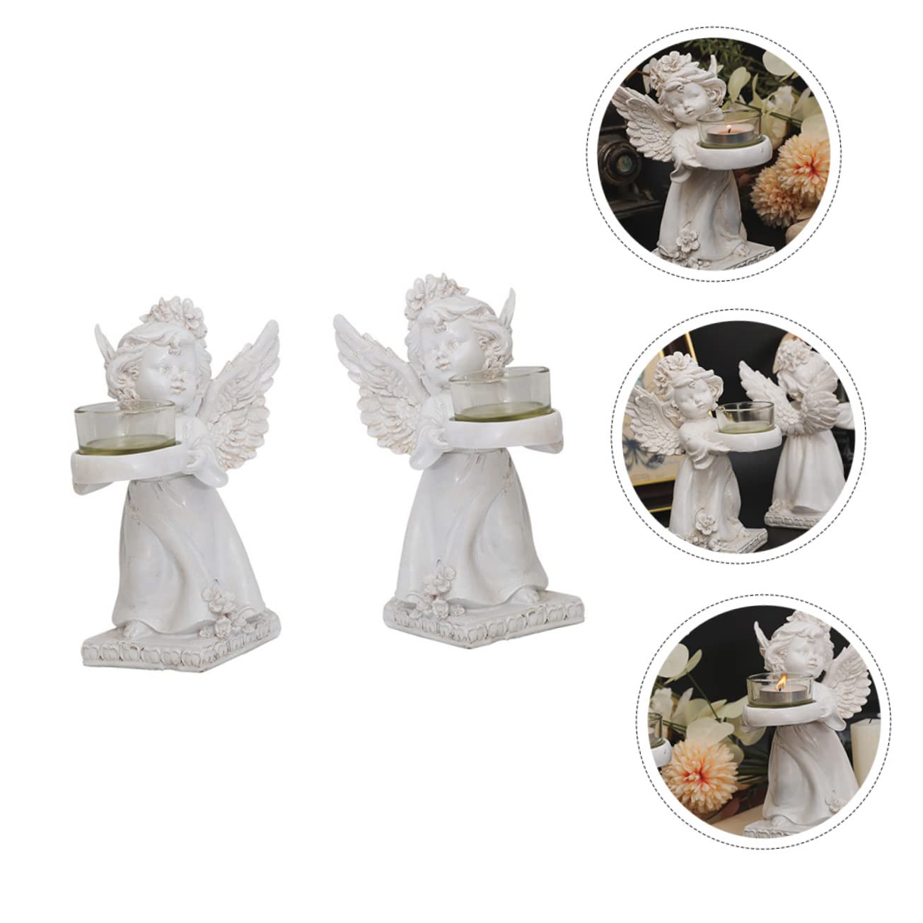 MAGICLULU 2 Candelabros Retro Forma de Ángel, de Resina y Vidrio, Ligeros y Portátiles, para Decoración de Escritorio y Cumpleaños