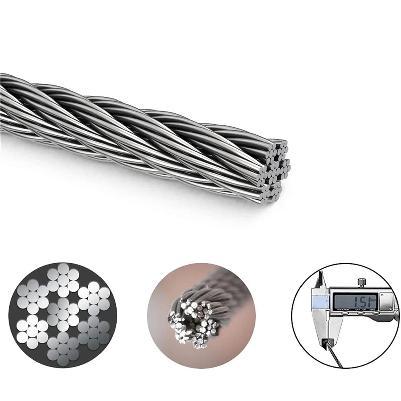 Cable Acero Plastificado,Cable Acero Kit de alambre Uso apto para colgar cuadros ajustable, cuerda acero inoxidable resistente 2M x 1,5mm para Hardware colgante(PVC,2M X 2pcs,Large kit)