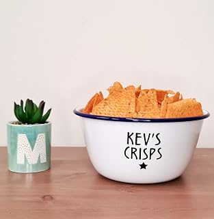 Personalised Crisps Bowl Small Blue Enamel Snacks Bowl Named Snacks Movies Gaming Night In 3C Personalised Snack Bowl