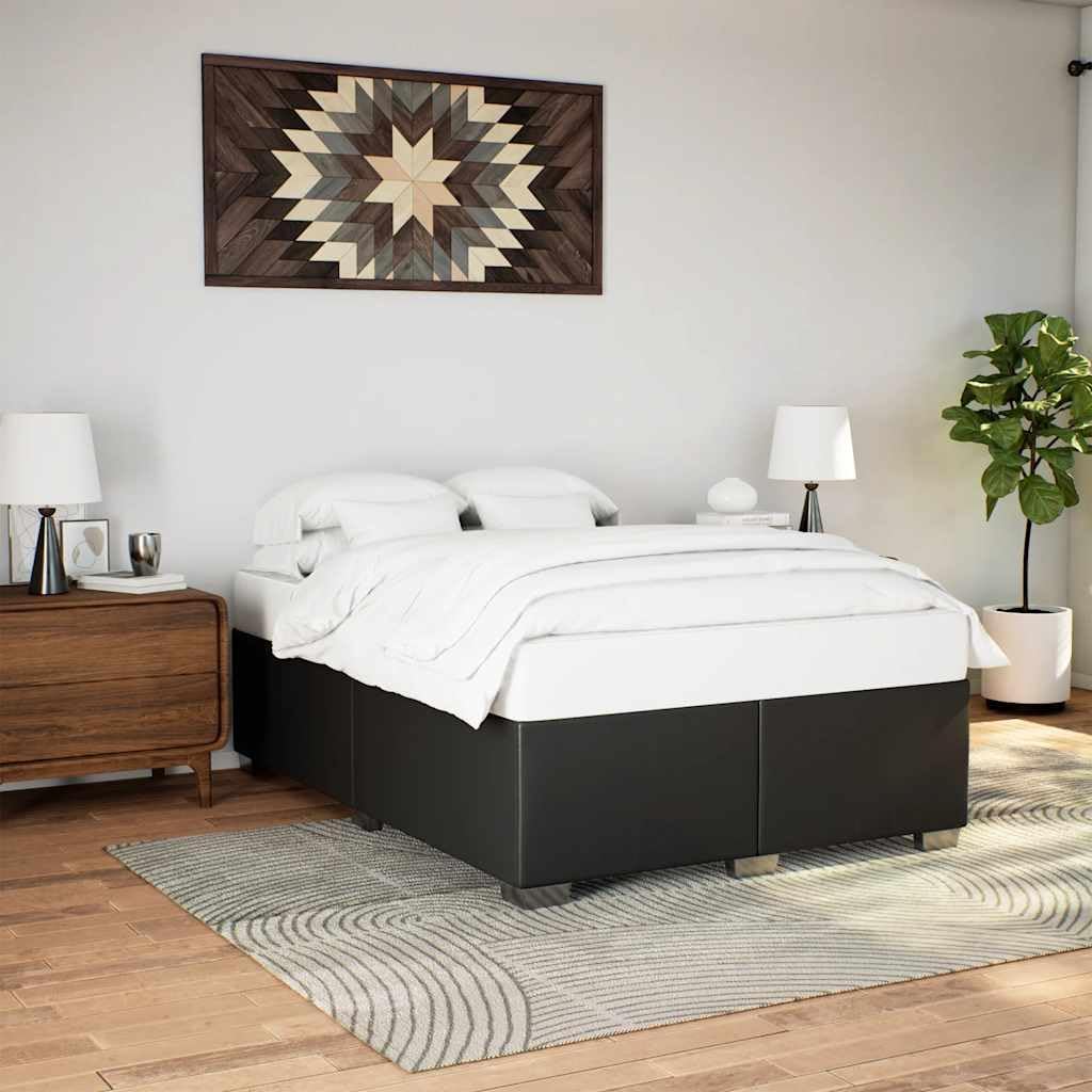 Black Faux Leather Bed Frame 137 x 74.8 Inches Platform Foundation with Slatted Mattress Support Sturdy Heavy-Duty Frame No-Box-Spring-Needed Modern Minimalist Bedroom Furniture