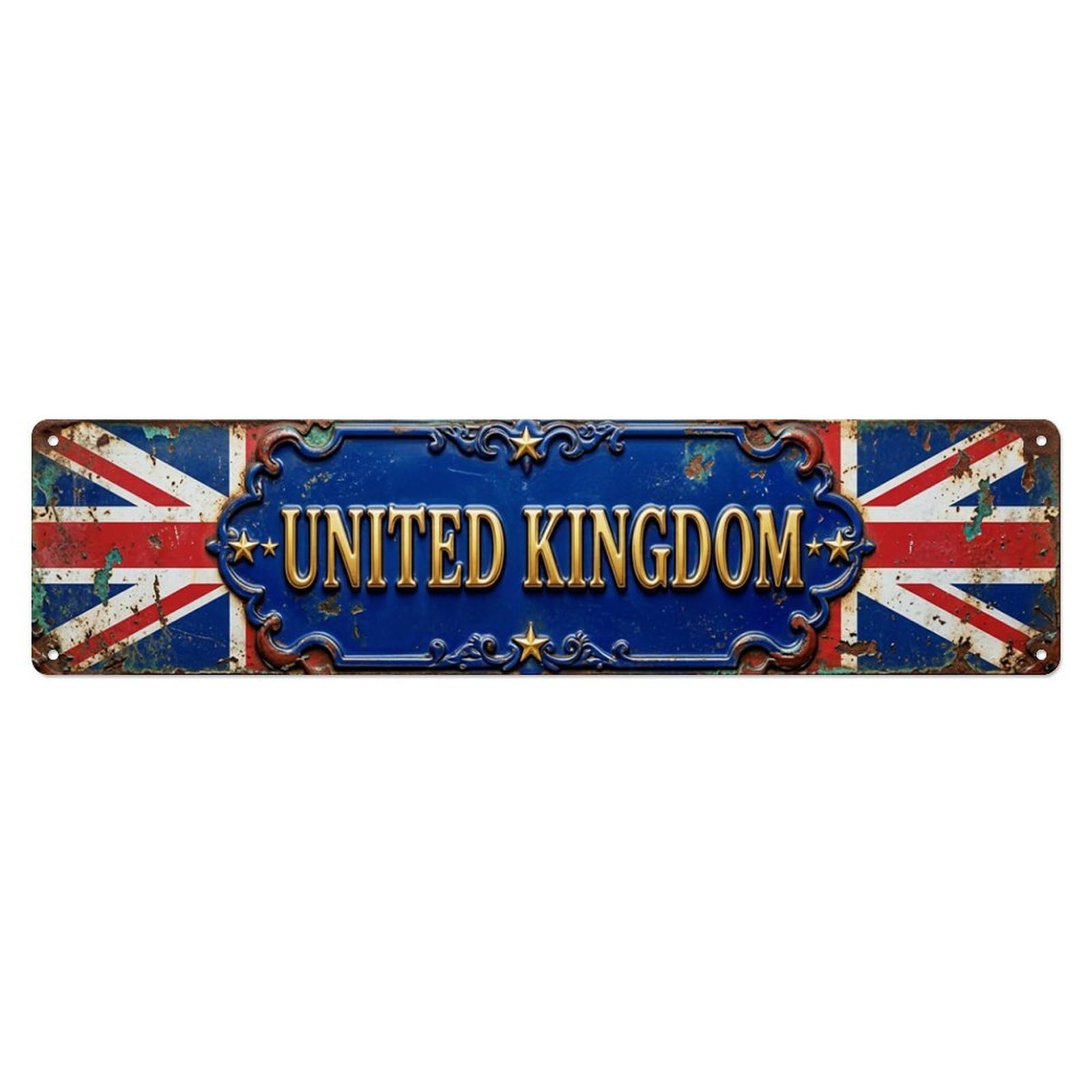 UK Flag Vintage Emblem Metal Tin Skinny Sign Plaque Wall Decor for Cafe, Club Bar, Office, Home Garden Metal Poster 4x16Inch