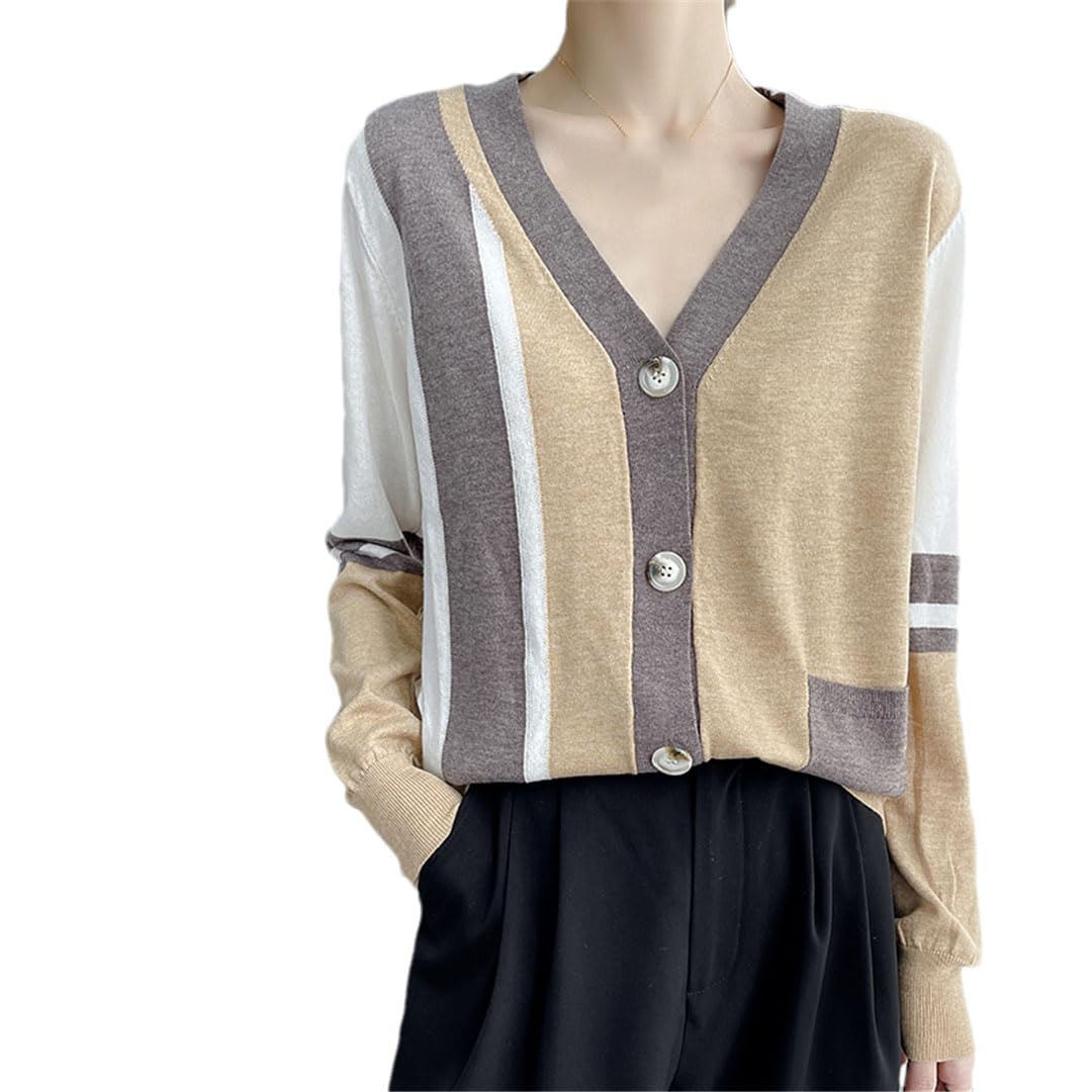 Vogrtcc Cardigan in Lana con Scollo A V A Maniche Lunghe da Donna Top in Cashmere Allentato Lavorato A Maglia