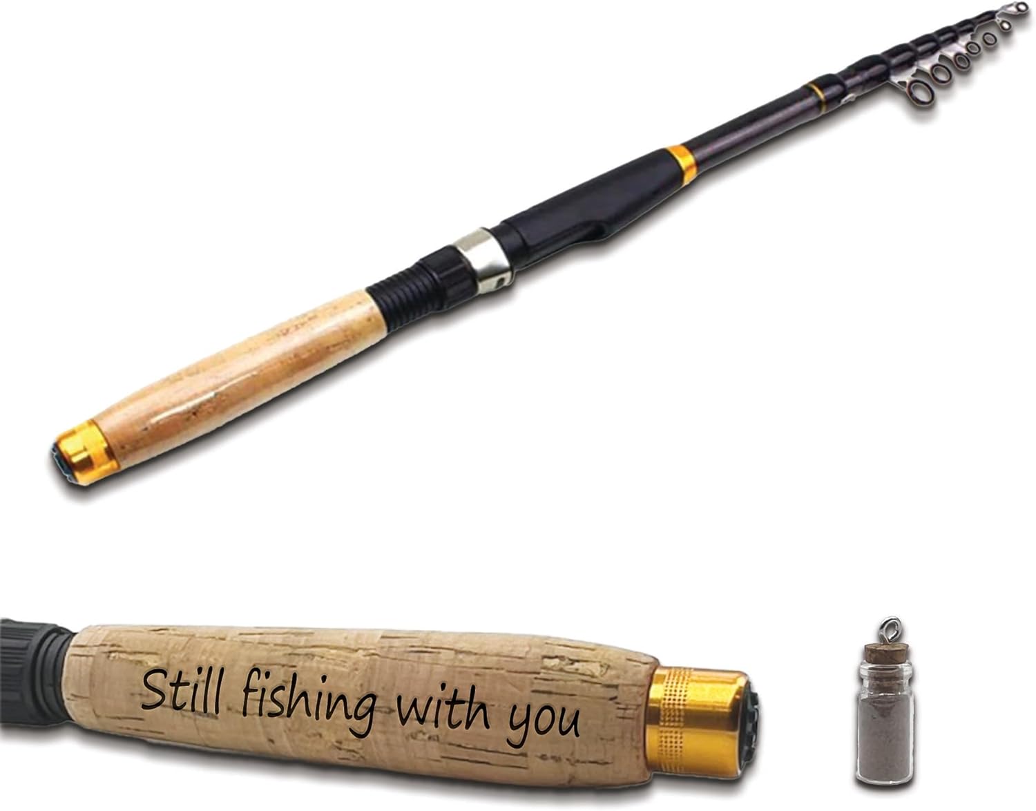 Personalized Fishing Rod Memorial Urn for Ashes – Custom Engraved Message, Telescopic Rod with Hidden Ash Vial, Urn for Human Ashes, Gone Fishing Memorial Remembrance Gifts for Fisherman