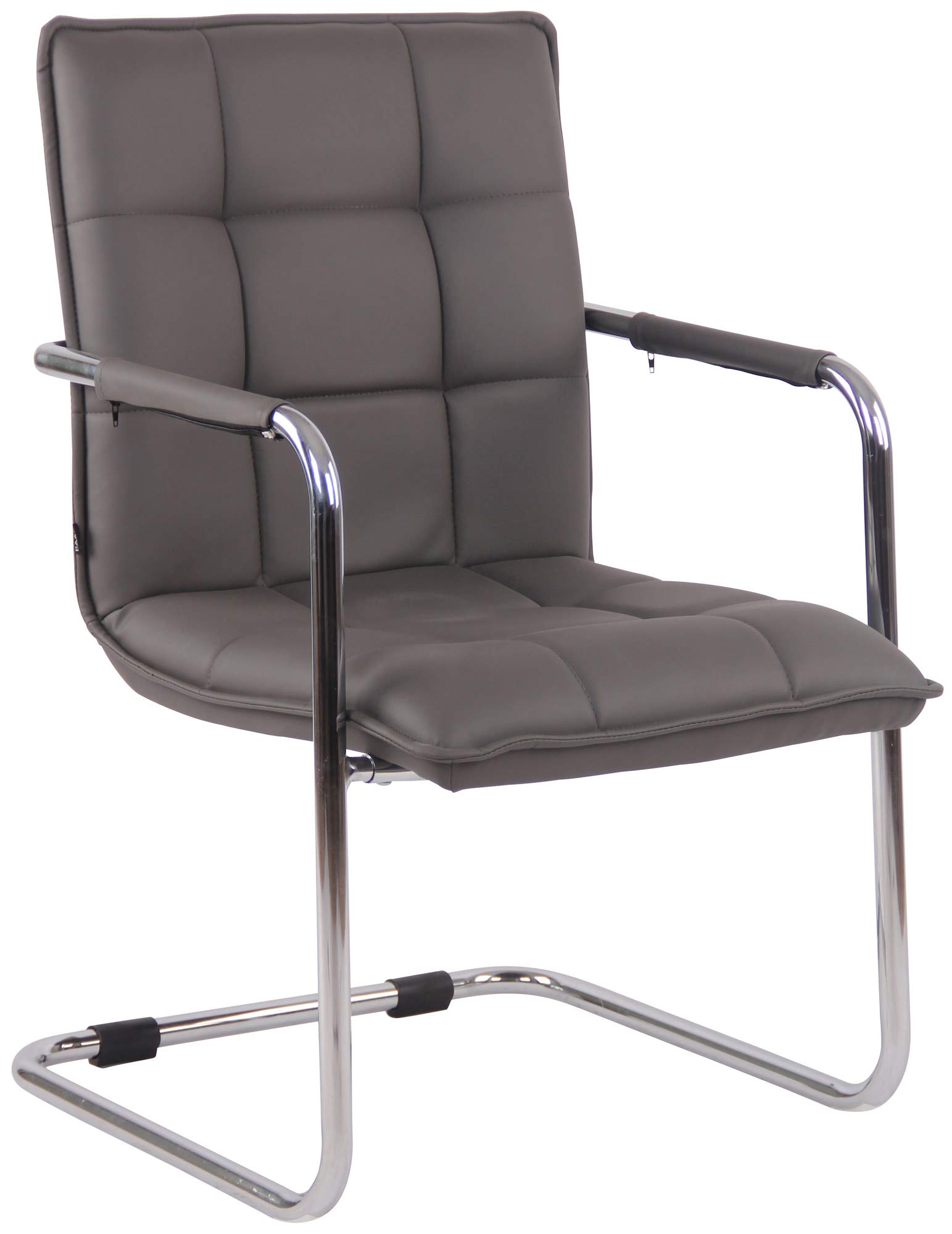 Silla de Conferencia Gandia en Polipiel con Reposabrazos Silla Cantiléver Silla de Oficina Sin Ruedas Gris Marco Cromado