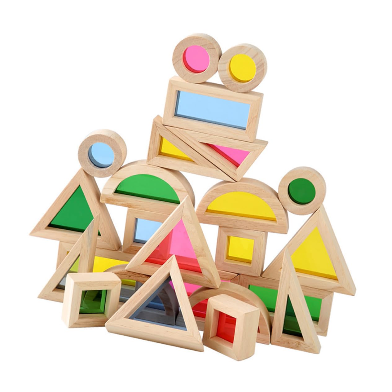 Hohopeti Blocchi Geometrici in Legno 24 Pezzi, Set Educativi per Bambini