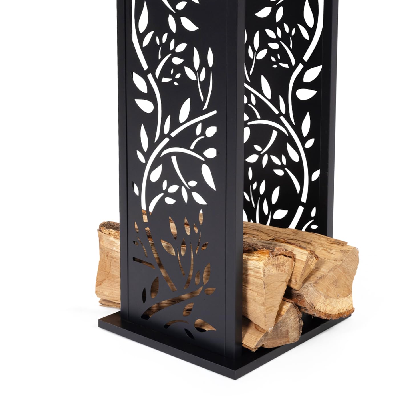 IDMarket - Vertikale Holzablage aus schwarzem Stahl mit Baum-Motiv H.112 cm