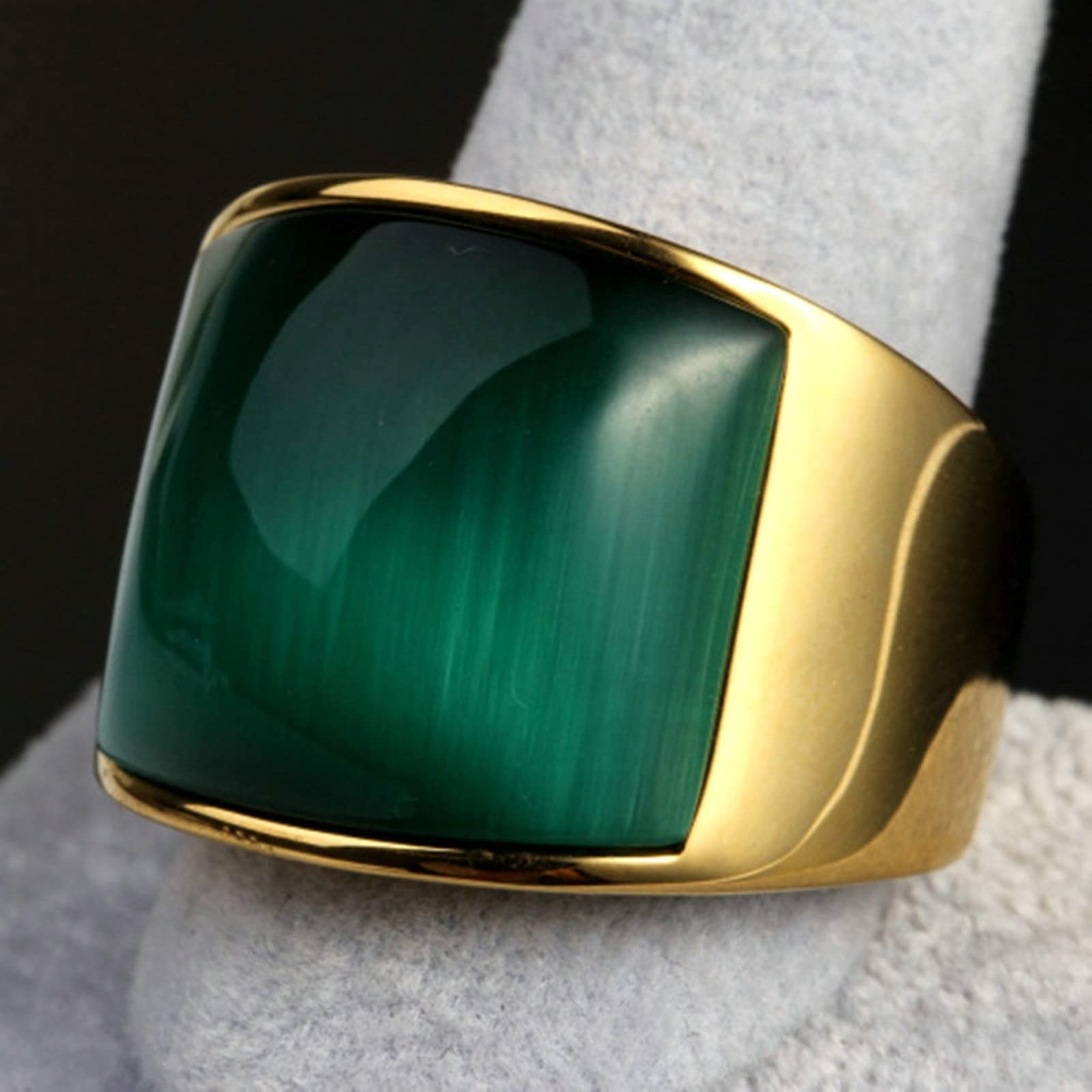 Herrenringe Edelstahl; Ring für Männer, gravierter Goldring der Größe N 1/2 bis X 1/2 mit Katzenaugenstein