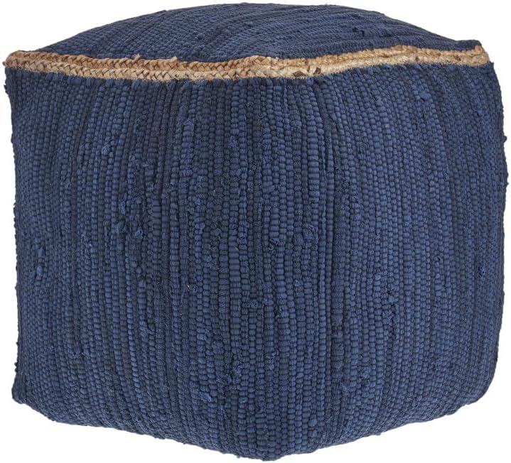 HomeRoots 18" Indigo Cotton and Jute Cube Pouf Ottoman