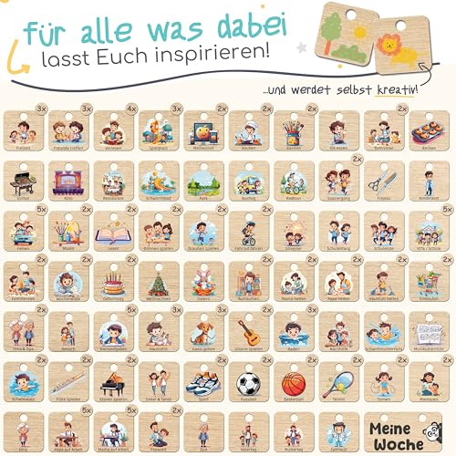 PANDABANDE® Premium Wochenplaner Kinder Holz [Gefühle, Wetter, Monate, 134 XL Karten] - 100% FSC®-zertifiziertes Holzspielzeug - Ideale Aufgabentafel, Wochenplan Kind, Routine Planer, Tagesplaner