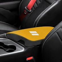 Car Center Console Armrest Cover for Dodge Challenger Accessories 2015-2018 2019 2020 2021 2022 2023 Leather Anti-Scratch Central Armrest Lid Protector Cushion DecorationYellow+ Black Leather