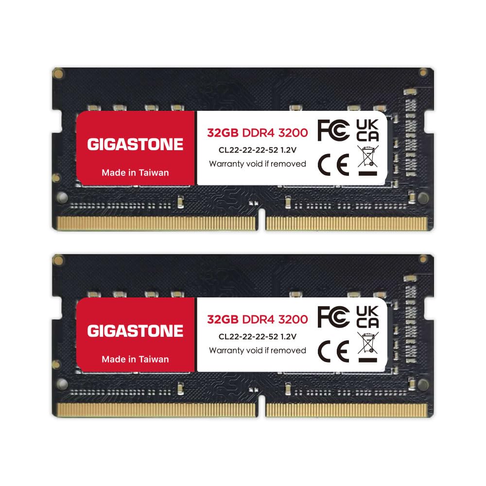 【DDR4 RAM Solo Notebook】GIGASTONE 64GB Kit(2x32GB) DDR4 3200MHz (2933MHz or 2666MHz) PC4-25600 (PC4-23400, 21300) CL22 1.2V SODIMM 260pin Memoria notebook–Unbuffered Non-ECC, alte prestazioni