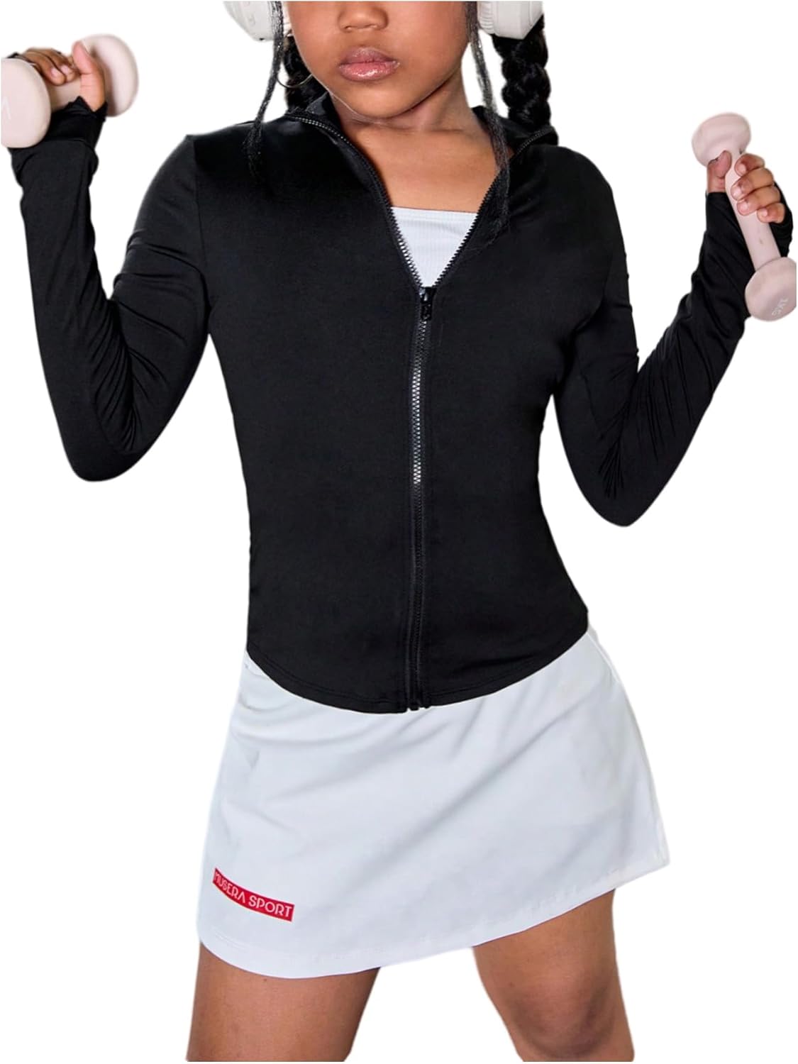 OYOANGLE Girl's Zip Up Mock Neck Long Sleeve Athletic Yoga Jacket Workout Sports Lightweight Jackets