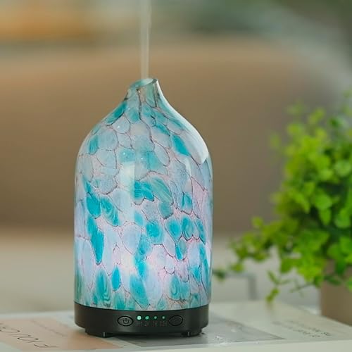 Difusor de aceite esencial para aromaterapia, difusor ultrasónico de aroma de niebla fría de vidrio de 4.1 fl oz, silencioso con apagado automático,