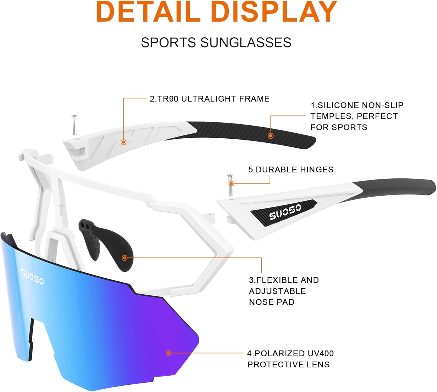 suoso Sports Polarized Sunglasses Men Women Cycling Sunglasses: Wrap Around UV Protection Running Sun Glasses for Baseball