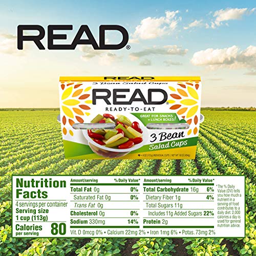 READ 3 Bean Salad|Cut Green Beans | Kidney Beans | Cut Wax Beans | Tangy Sweet & Delicious | Three Bean Salad | Convenient Single-Serve Cups| Six 4-pack sleeves of 4.0 ounce cups (24 cups total)