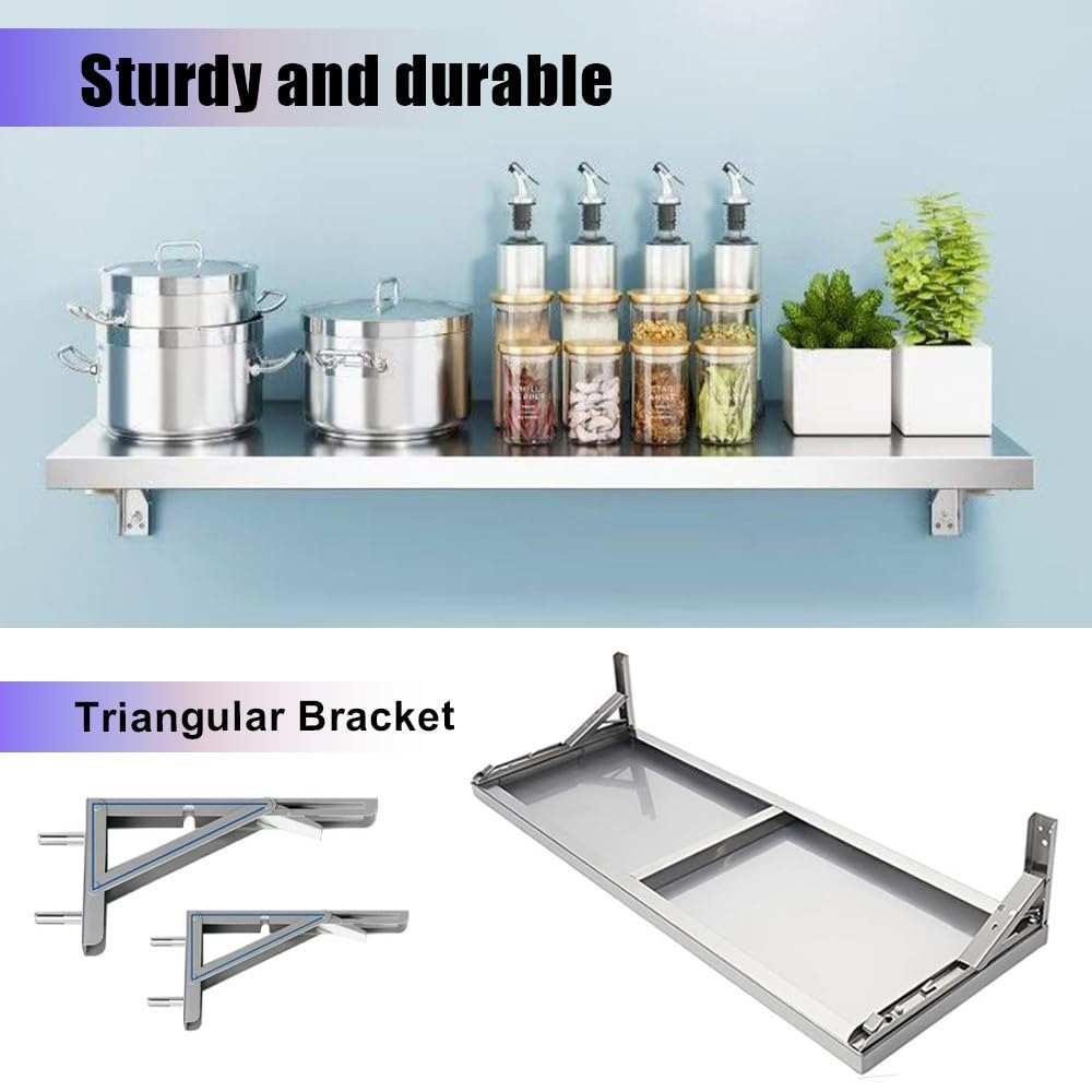 Mensola pieghevole in acciaio inox – Tavolo da portata a discesa per cibo camion rimorchi e cucina – versatile 90 x 35 cm/36 x 14 pollici portatile per la preparazione degli alimenti