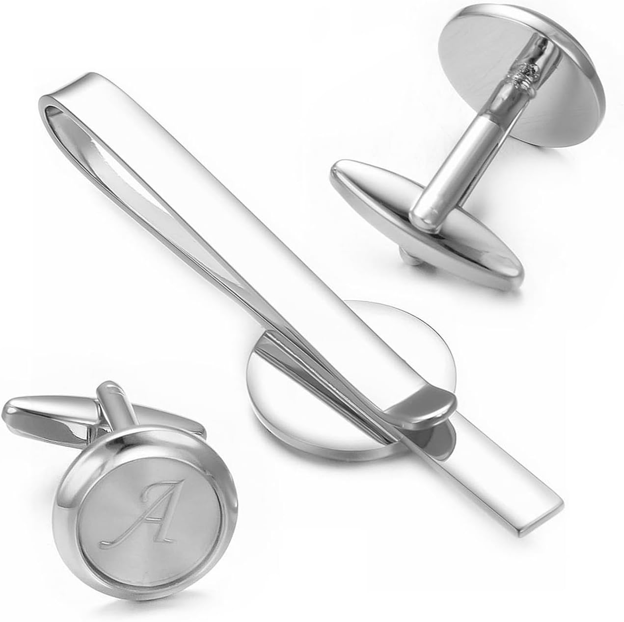 Monogram Cufflinks For Men Silver Tie Clip And Cufflink Set Suit Accessories Men image 5