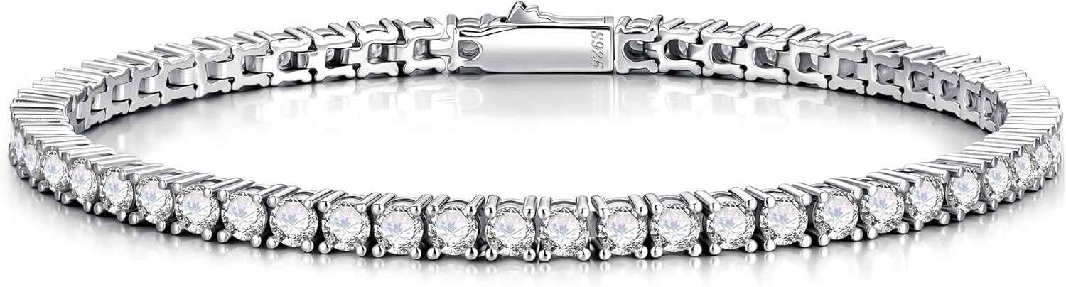 MOOSEA Moissanite Bracelets for Women, 5.2-5.4ct 925 Sterling Silver Anniversary Birthday Gifts for Women Wife Her Silver Moissanite Tennis Bracelet