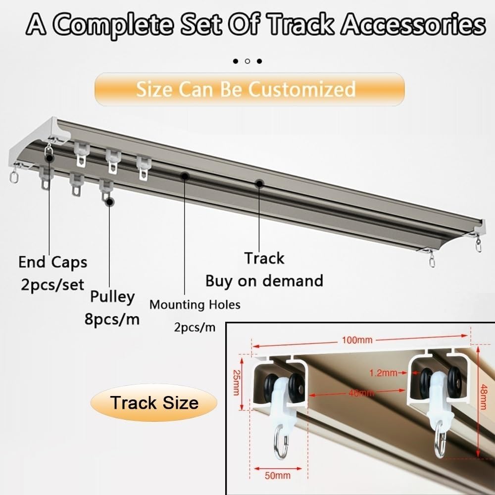 300CM Double Curtain Track Ceiling Rail for Room Divider Noise Free Rod Complete Set with Rails & Mounting Hardware Champagne Finish Ideal Home Décor
