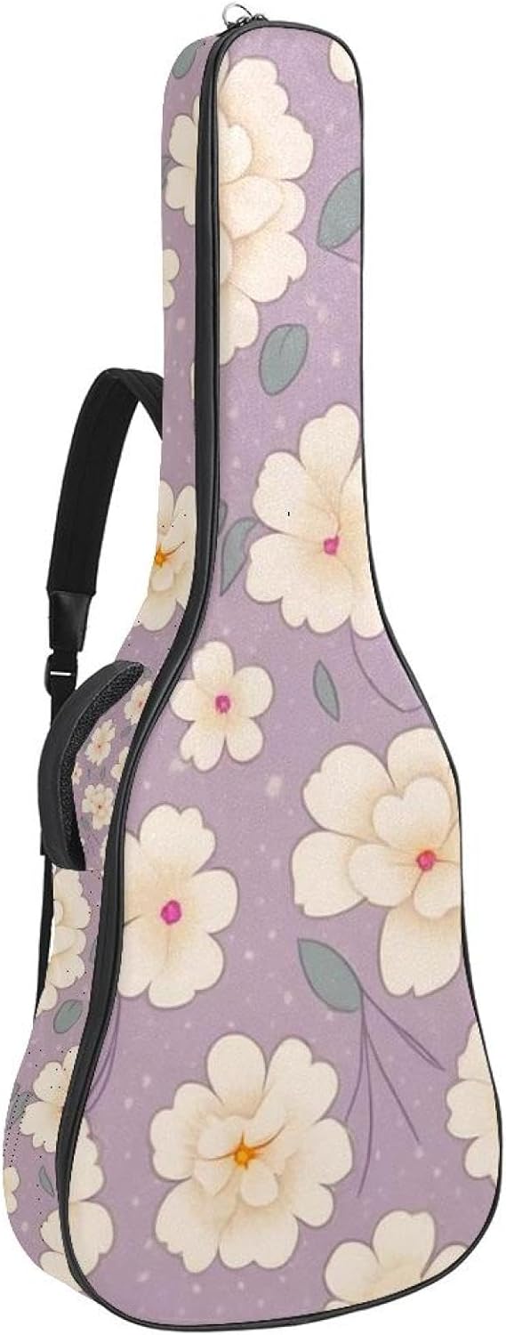 40/41/42-inch Pink Cherry Blossoms Acoustic Guitar Bag With Adjustable Shoulder Strap And 2 Storage Bags. Guitar Bag With Back Hanging Loop, Electric, and Classical Guitars