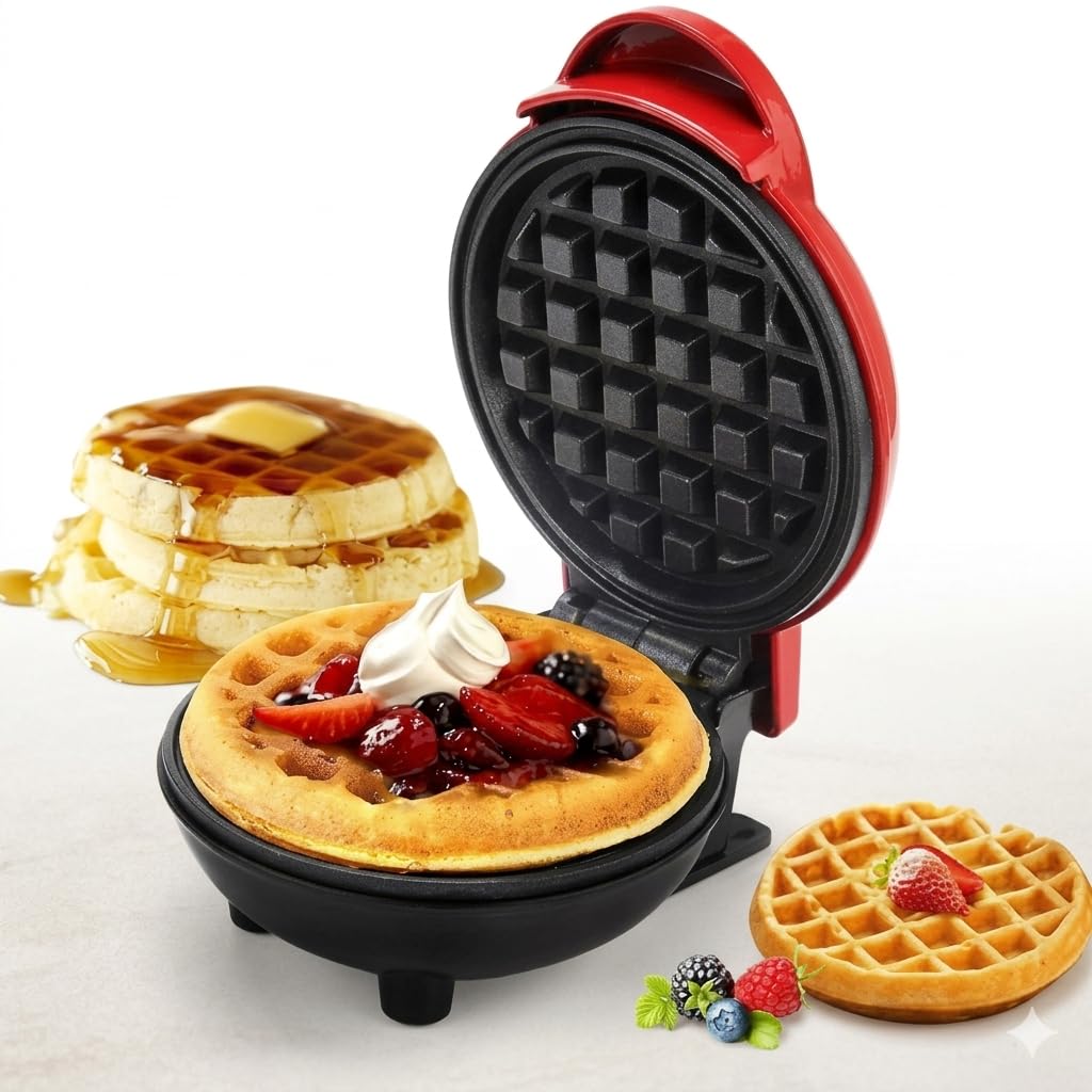 DIGALI Mini Waffle Maker Machine 3 In 1 Waffle Iron Home Appliances Kitchen Easy To Clean, 4 Inch, Perfect For Breakfast, Dessert, Sandwich, Pan Cakes, Other Snacks|Assorted - 350 Watts-image-49