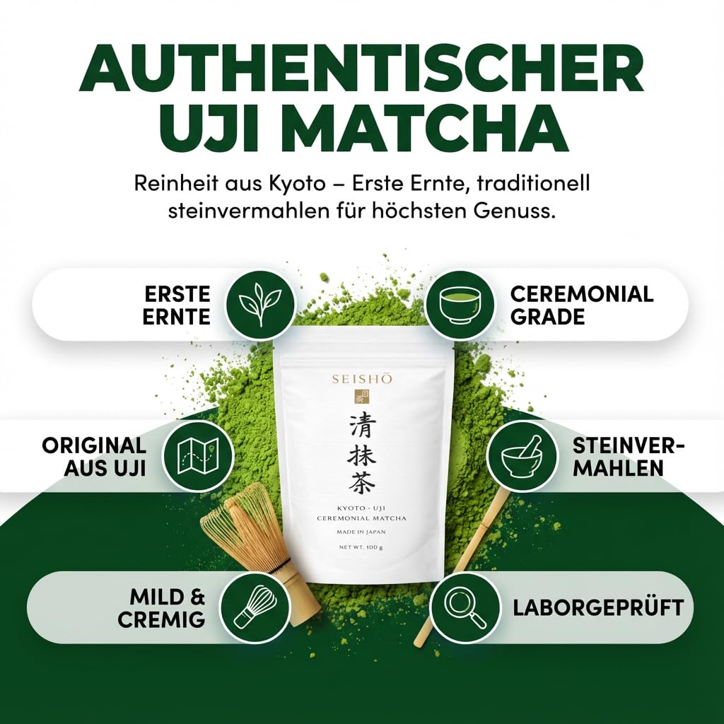 Matcha Society Ceremonial Matcha – 200 g Reines Matcha Pulver aus Japan – Ceremonial Grade Grüntee aus Uji, Kyoto – Fein Gemahlen – Laborgeprüft