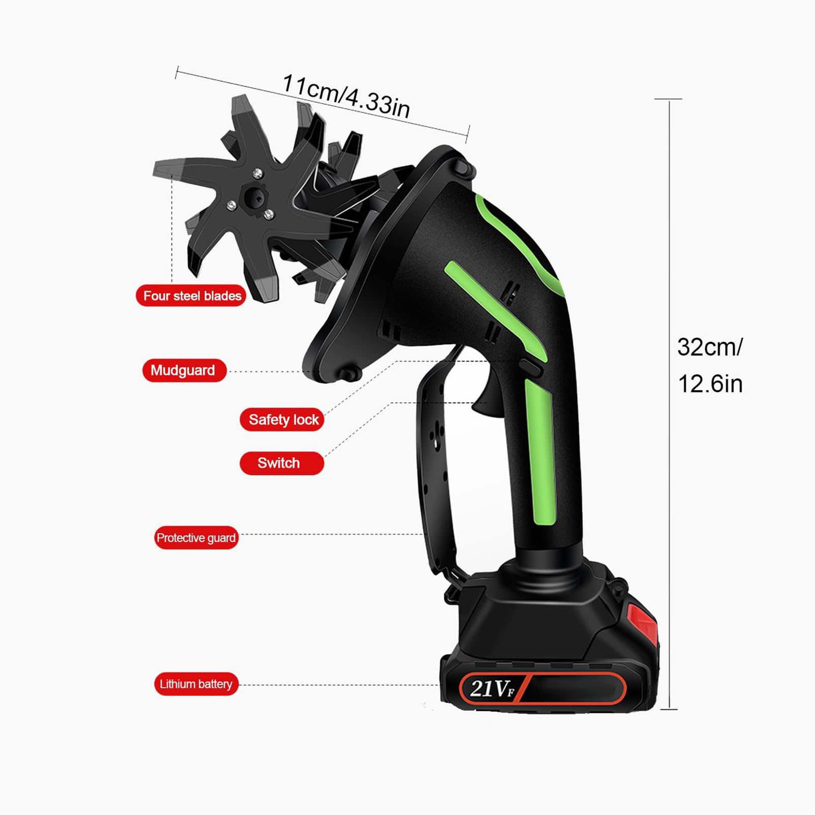 Coltivatore elettrico senza fili, 21 V, con lama da 15,2 cm, include 2 batterie e caricabatterie per diserbo e piantare