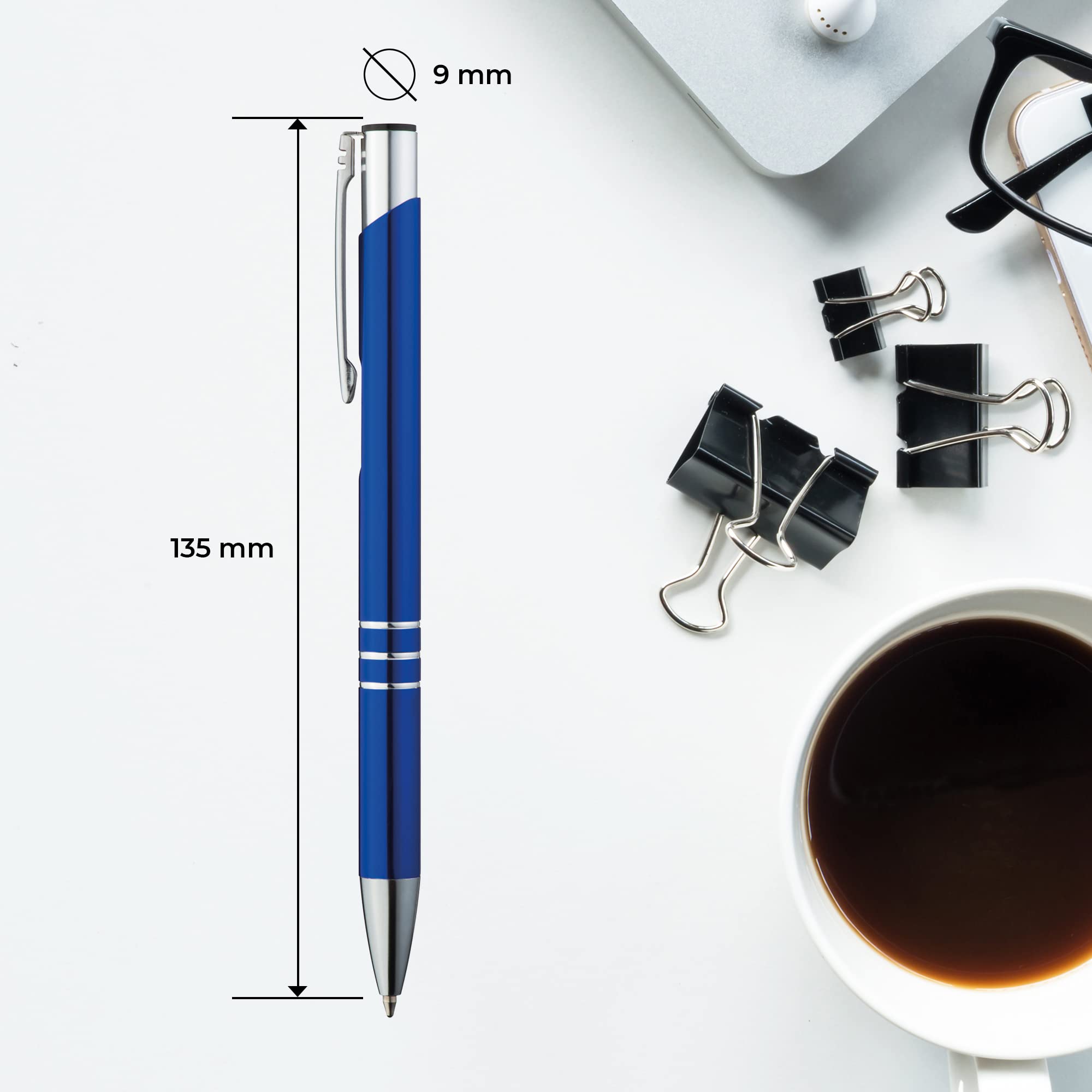 Boligrafos de metal 50 unidades | Set premium de boligrafos, para escribir fácil y suavemente | Boligrafo azul de tinta azul negra