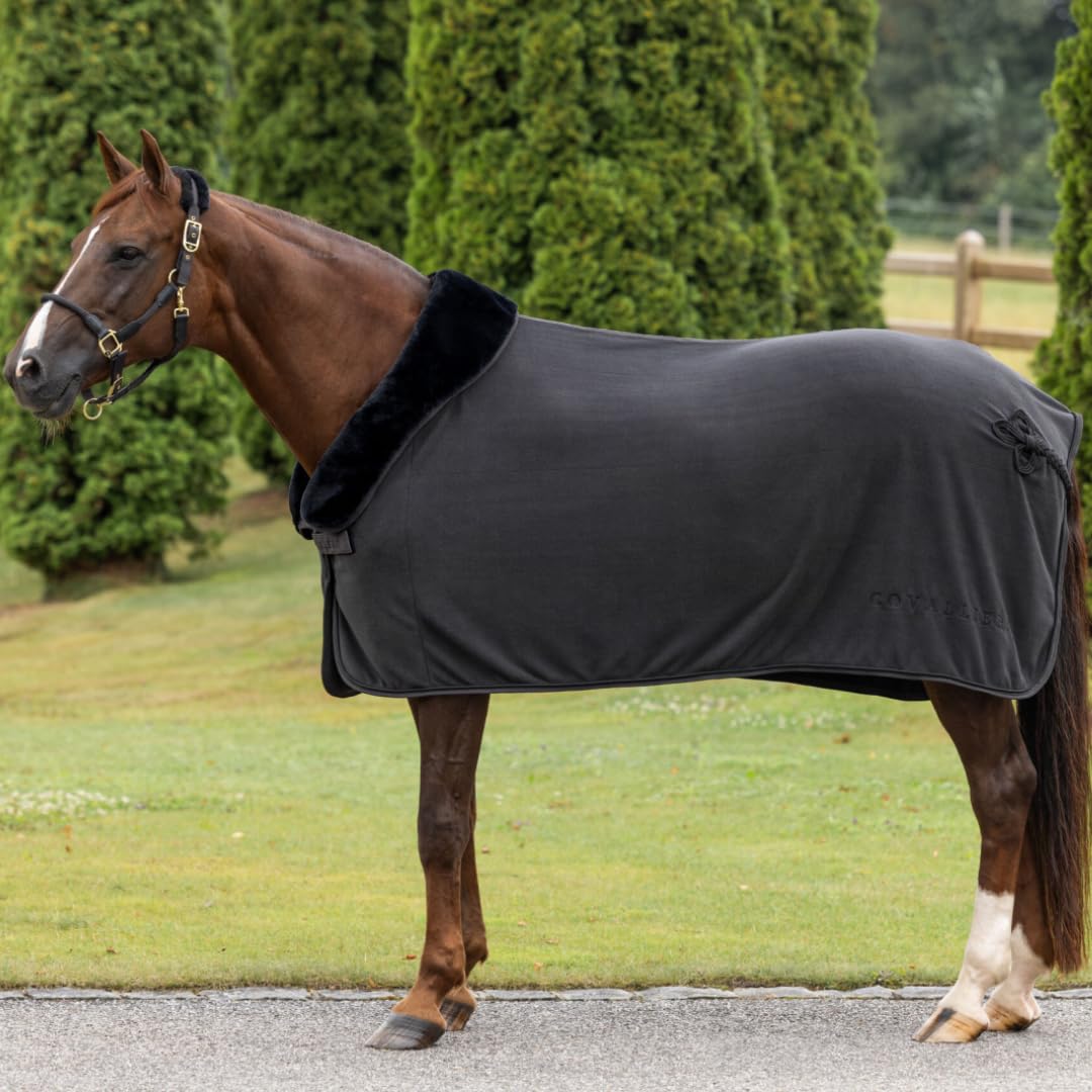 Covalliero - Abschwitzdecke Anniversary – Pferdedecke mit Teddy-Fleece-Kragen – atmungsaktive Fleecedecke – Elegante Pferde-Outdoordecke – Pferde Zubehör in Graphite – 155 cm